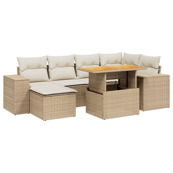 vidaXL 7-delige Loungeset met kussens poly rattan beige