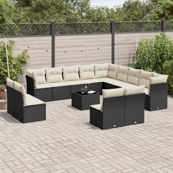 vidaXL 14-delige Loungeset met kussens poly rattan zwart