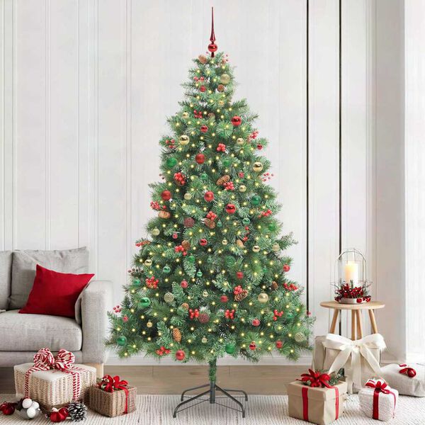 vidaXL Kunstkerstboom met LED -striplichten Groen 240 cm PVC en Metaal