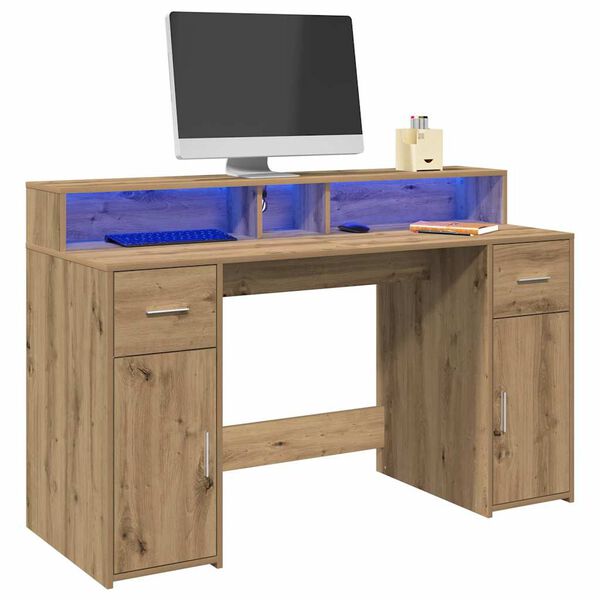 vidaXL Bureau met LED-verlichting 140x55x91 cm hout artisanaal eiken