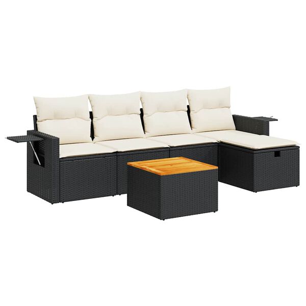 vidaXL 6-delige Loungeset met kussens poly rattan zwart