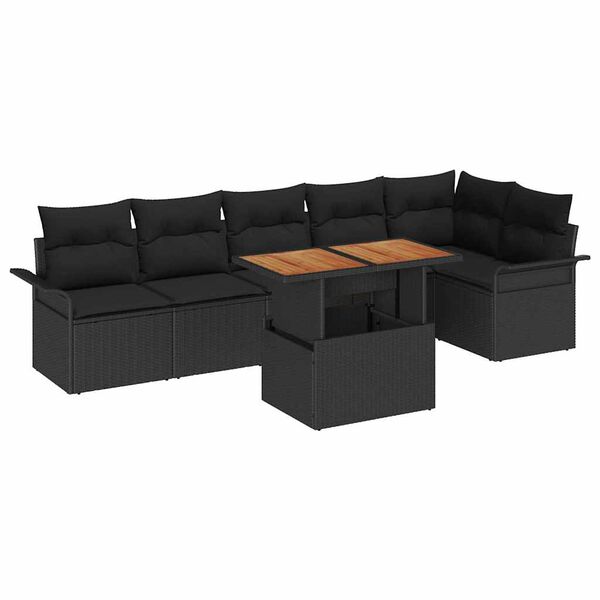 vidaXL Tuinbankenset met kussen 7 pcs Zwart poly rattan