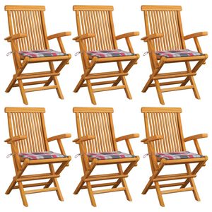 vidaXL Tuinstoelen 6 st met rood geruite kussens massief teakhout