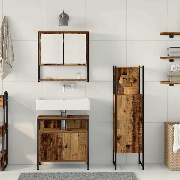 vidaXL Badkamermeubelset met plank met opslag 3 pcs Bruin Bewerkt hout