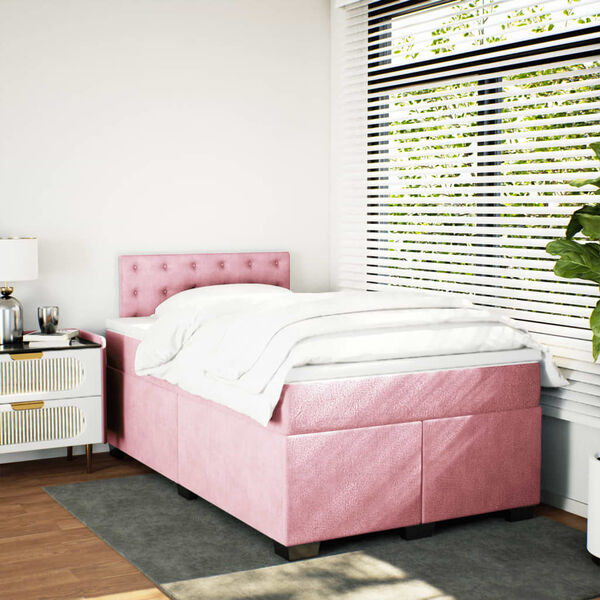 vidaXL Boxspring met matras fluweel roze 120x190 cm