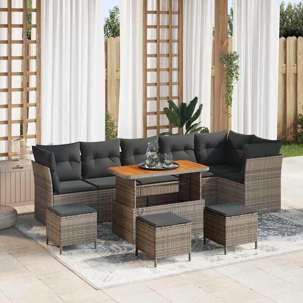 vidaXL Tuin Sofa Set 10 pcs Grijs Poly riet en gepoedercoat staal