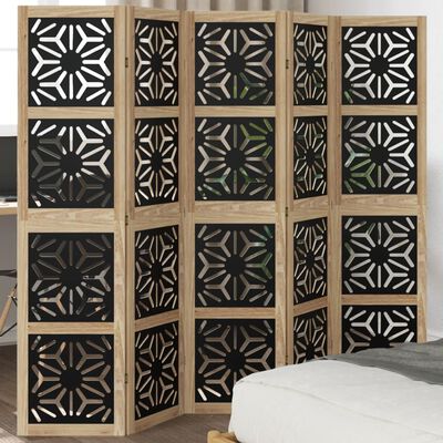 vidaXL Kamerscherm met 5 panelen massief paulowniahout bruin en zwart