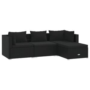 vidaXL 4-delige Loungeset met kussens poly rattan zwart