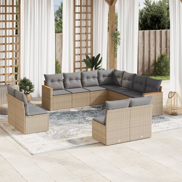 vidaXL 11-delige Loungeset met kussens poly rattan gemengd beige