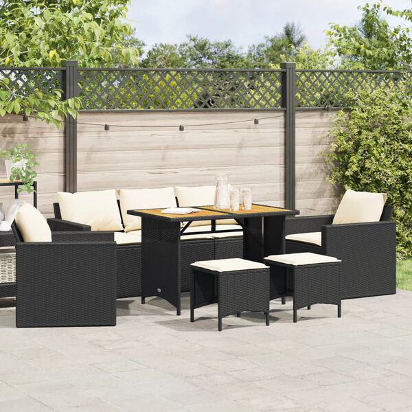vidaXL 6-delige Loungeset met kussens poly rattan zwart