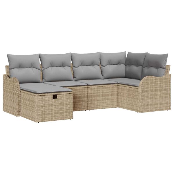 vidaXL Tuin Sofa Set met kussen 6 pcs beige en lichtgrijs Poly riet