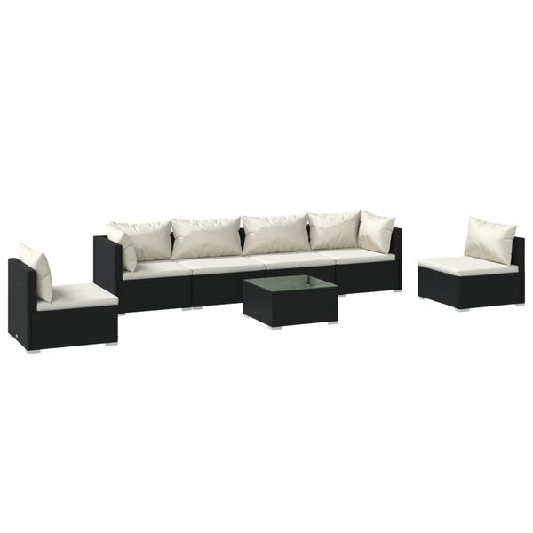 vidaXL 7-delige Loungeset met kussens poly rattan zwart