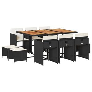 vidaXL 11-delige Tuinset met kussens poly rattan zwart
