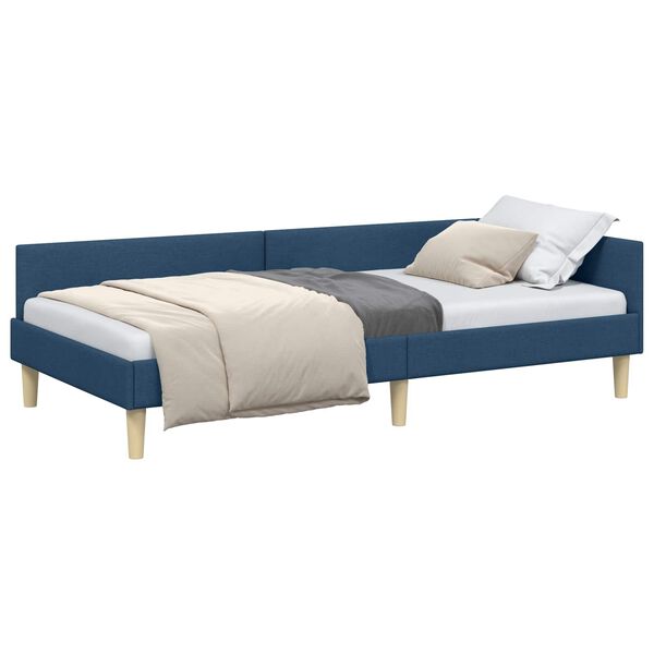 vidaXL Hoekbedframe met hoofdeinde Blauw 90 x 200 cm Stof