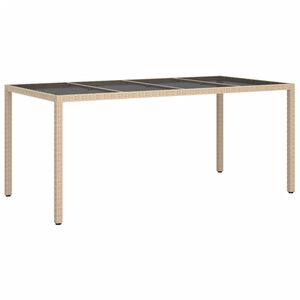 vidaXL Tuintafel 190x90x75 cm gehard glas en poly rattan beige