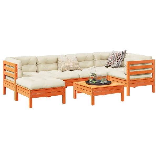 vidaXL 7-delige Loungeset met kussens massief grenenhout wasbruin
