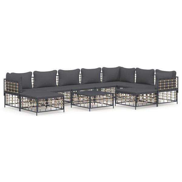 vidaXL 10-delige Loungeset met kussens poly rattan antracietkleurig