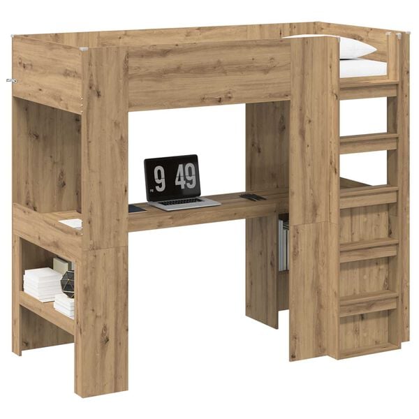 vidaXL Loft Bedframe met Bureau Artisan Eiken 80 x 200 cm Bewerkt hout