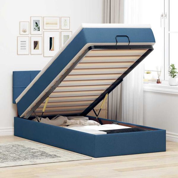 vidaXL Bed poef met matras en LED's 100x200 cm stof blauw