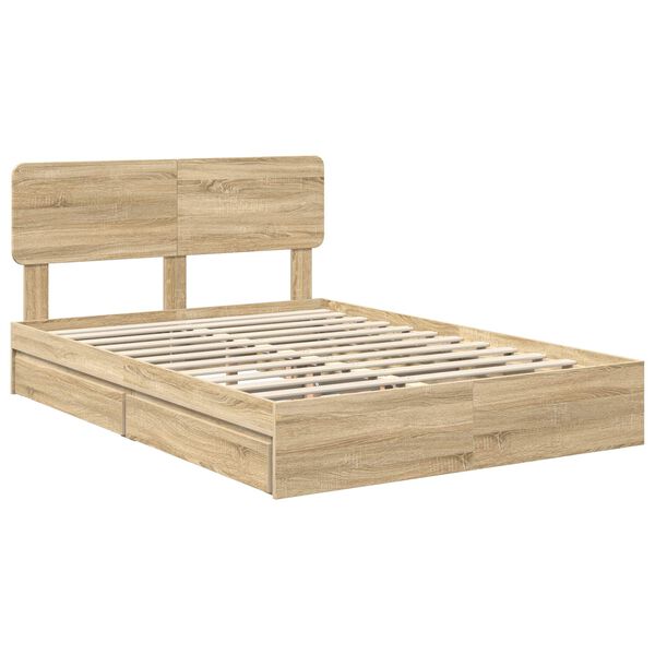 vidaXL Opslag bed met lade Sonoma Eiken 160 x 200 cm Bewerkt hout