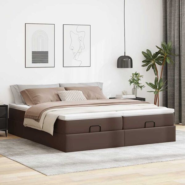 vidaXL Ottoman bed met matrassen 180x200cm kunstleer bruin