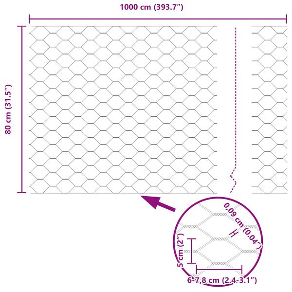 vidaXL Hexagon Hek Groen 0,8 x 10 m PVC