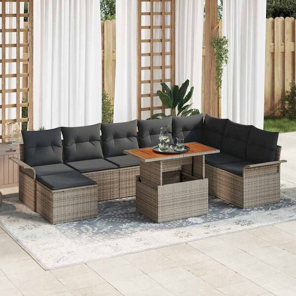 vidaXL Tuin Sofa Set 9 pcs Grijs Poly rattan en gepoedercoat staal