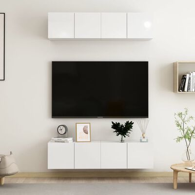 vidaXL Tv-meubelen 4 st 60x30x30 cm spaanplaat hoogglans wit