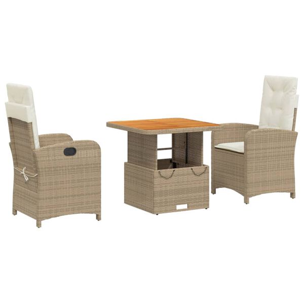 vidaXL 3-delige Tuinset met kussens poly rattan beige