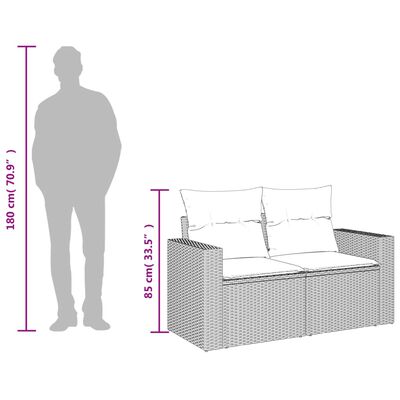 vidaXL Tuinbank 2-zits met kussens poly rattan zwart