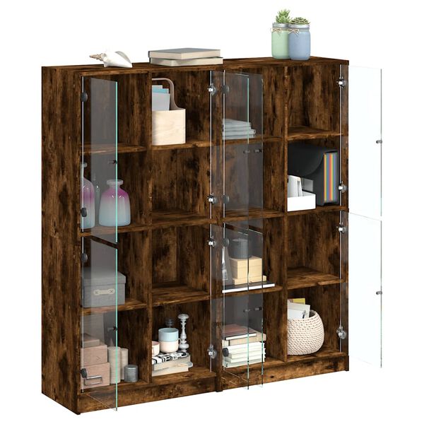 vidaXL Boekenkast met deuren 136x37x142 cm hout gerookt eikenkleurig