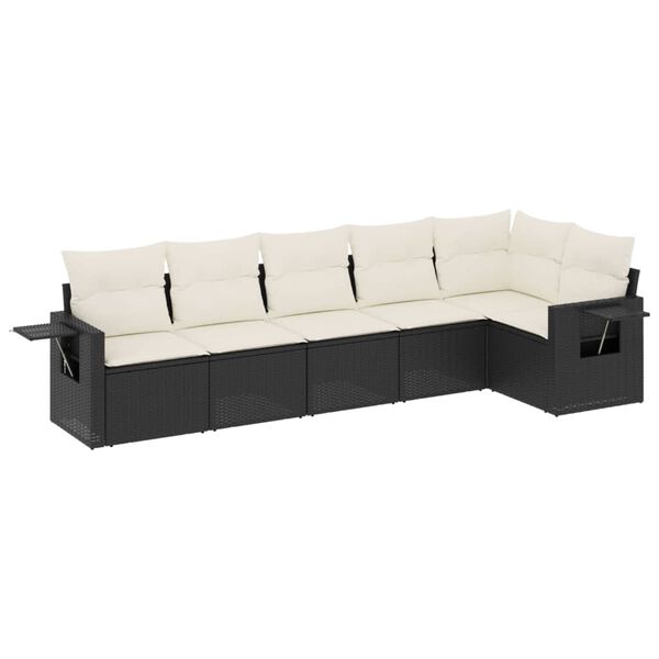 vidaXL 6-delige Loungeset met kussens poly rattan zwart