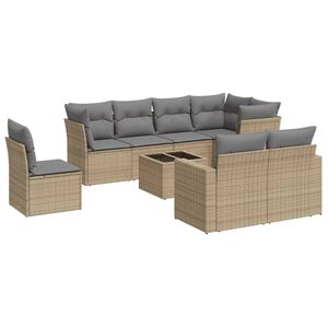 vidaXL 9-delige Loungeset met kussens poly rattan beige