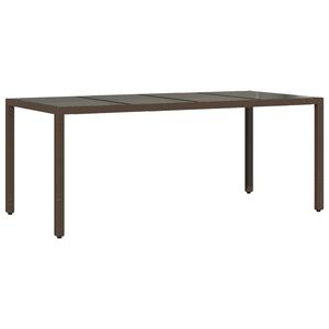vidaXL Tuintafel met glazen blad 190x90x75 cm poly rattan bruin