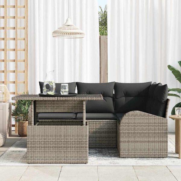 vidaXL Tuin Sofa Set met kussen 5 pcs Grijs Poly riet