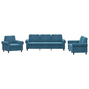 vidaXL 3-delige Loungeset met kussens fluweel blauw