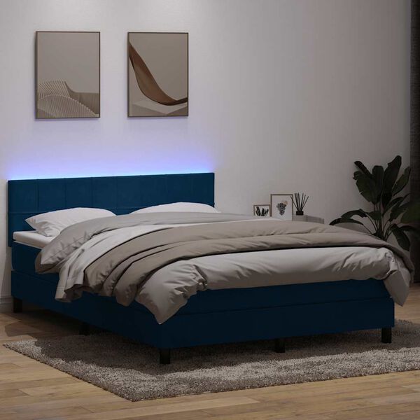 vidaXL Boxspring met matras en LED fluweel donkerblauw 140x210 cm