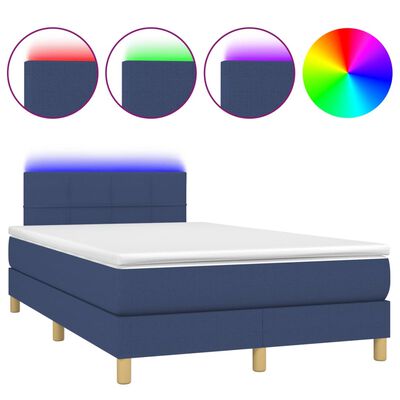 vidaXL Boxspring met matras en LED stof blauw 120x200 cm