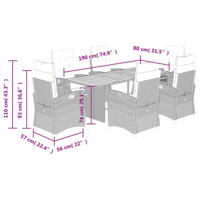 vidaXL 7-delige Tuinset met kussens poly rattan zwart