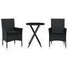 vidaXL 3-delige Bistroset met kussens poly rattan en glas zwart