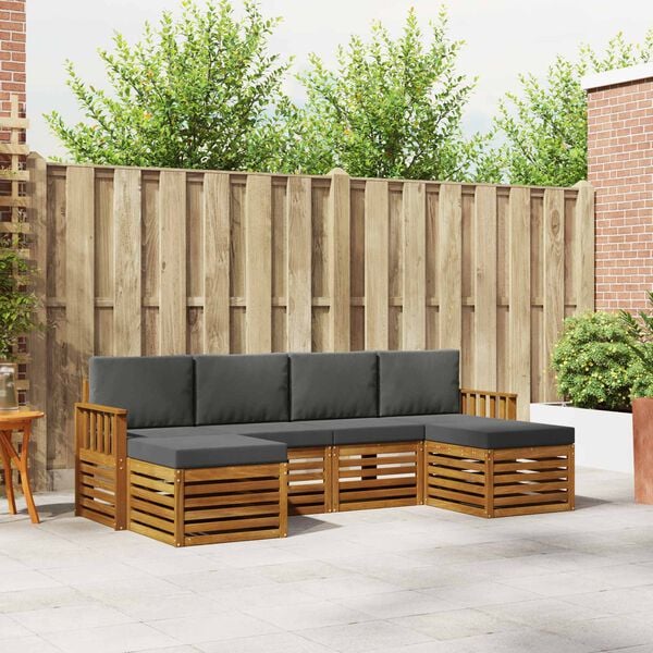 vidaXL Sofa-Sets 6 pcs Natuurlijk en Antraciet Massief Acaciahout