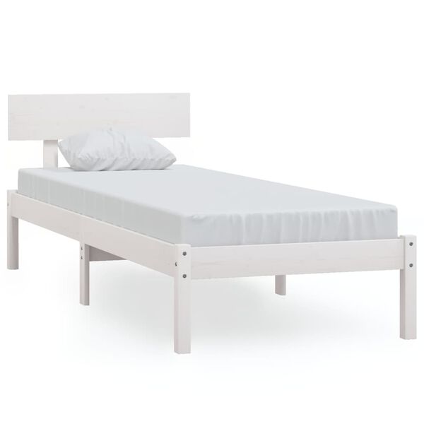 vidaXL Bedframe massief hout wit 75x190 cm
