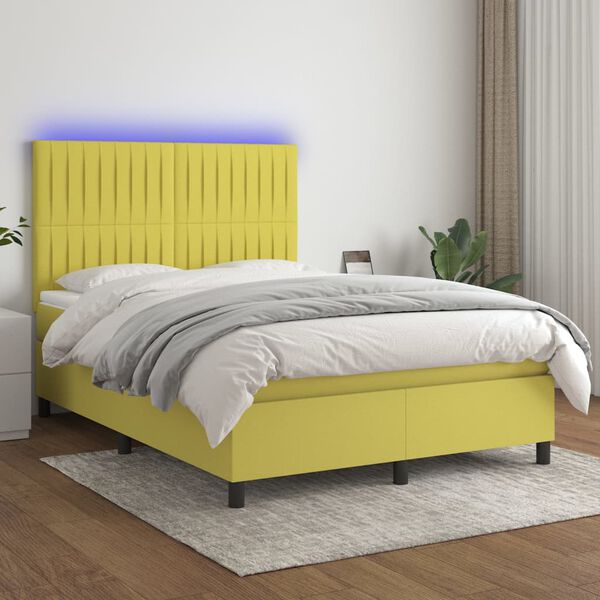 vidaXL Boxspring met matras en LED stof groen 140x190 cm