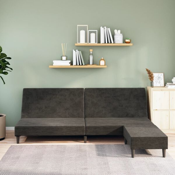 vidaXL Slaapbank 2-zits met voetenbank fluweel donkergrijs