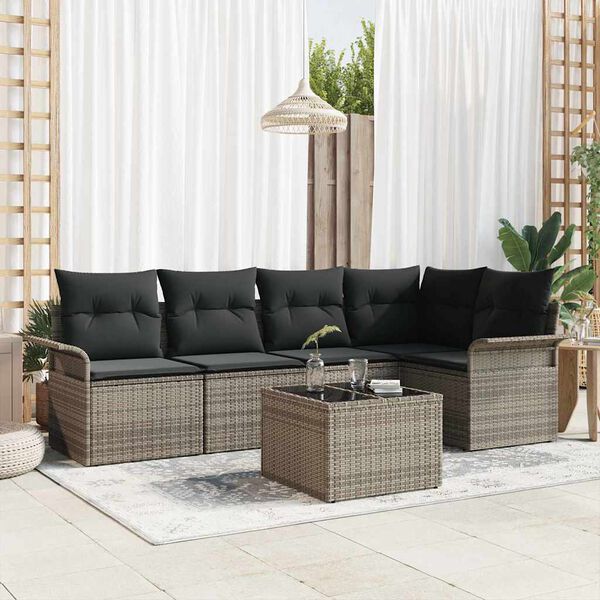 vidaXL Tuin Sofa Set met kussen met opslag 6 pcs Grijs Poly riet