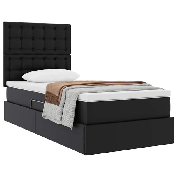 vidaXL Opslag bed met matras met hoofdeinde Zwart 90 x 190 cm Nep Leer