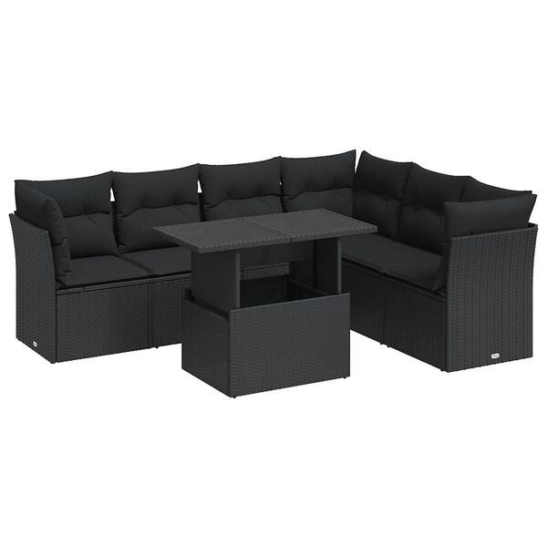 vidaXL 7-delige Loungeset met kussens poly rattan zwart