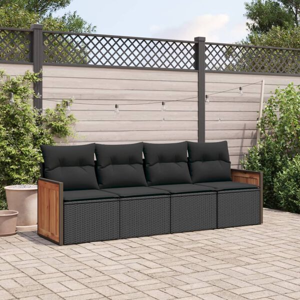 vidaXL 4-delige Loungeset met kussens poly rattan zwart
