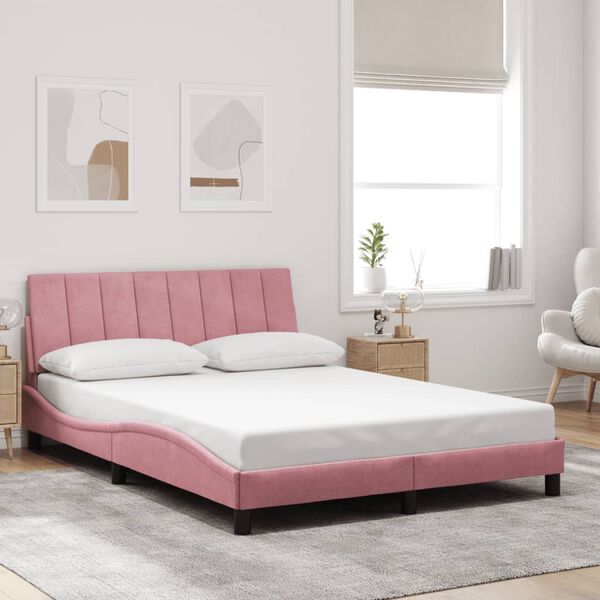 vidaXL Bedframe met LED zonder matras "Hanko" fluweel roze 140x200 cm