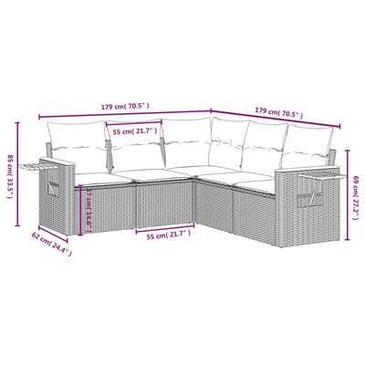 vidaXL 5-delige Loungeset met kussens poly rattan beige